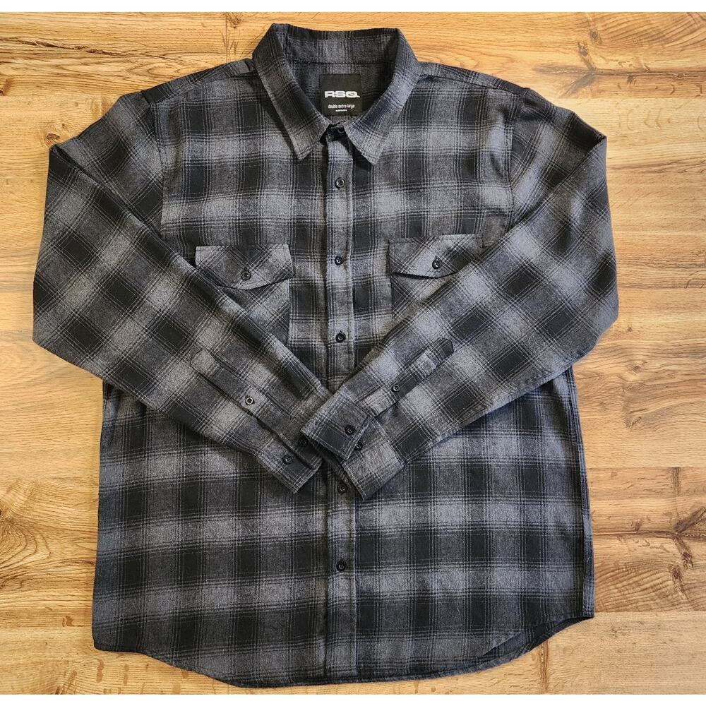 RSQ Men's Gray Plaid Flannel Shirt Size 2XL Long Sleeve Button Up